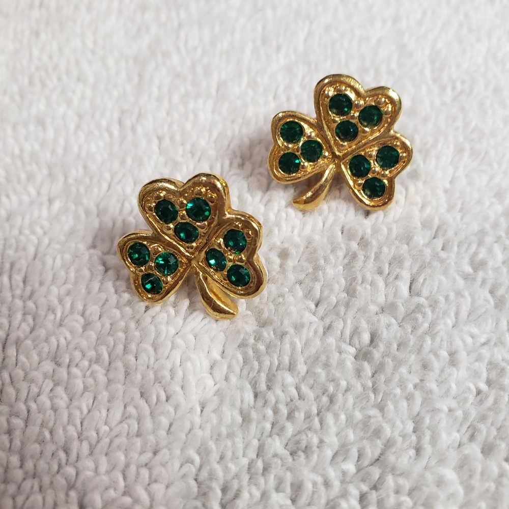 Gold and Green Shamrock Earrings